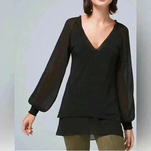 White House Black Market Blouson Sleeve Woven Knit Tunic Size Small